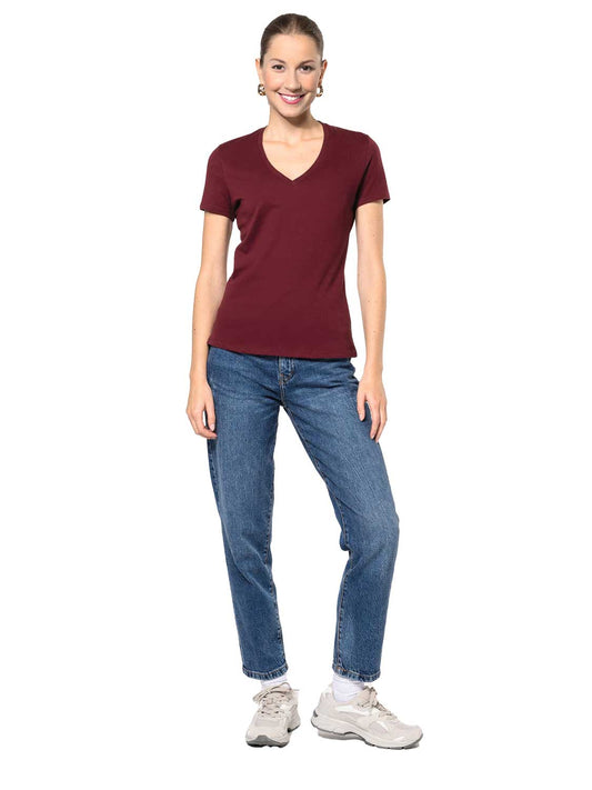 Basic Damen T-Shirt mit V-Ausschnitt aus Bio-Baumwolle in Conversion