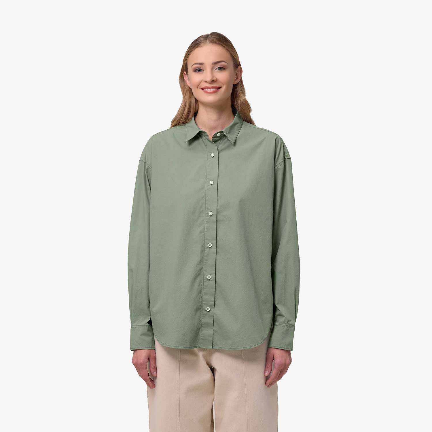 Poplinhemd für Damen aus Bio-Baumwolle - Soft Khaki