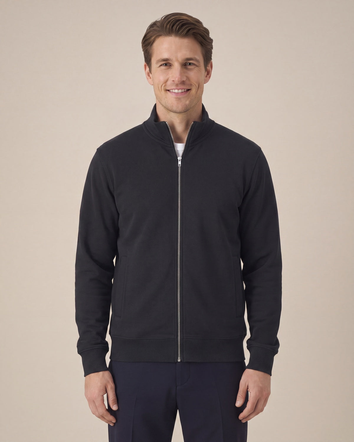 High Neck Zip Sweatshirt Unisex - Schwarz