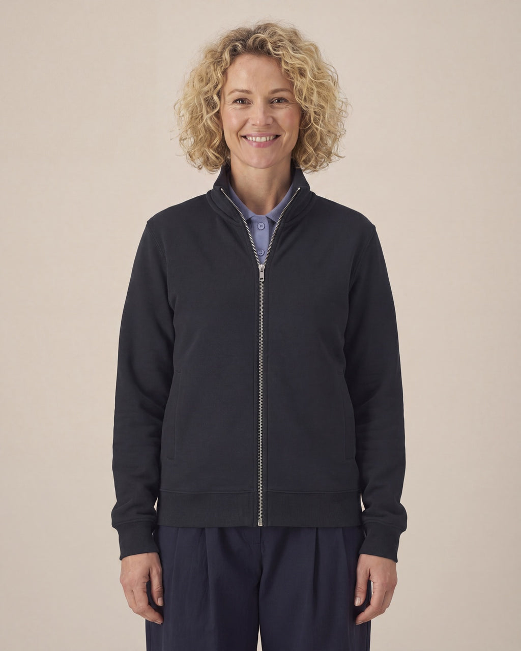 High Neck Zip Sweatshirt Unisex - Schwarz