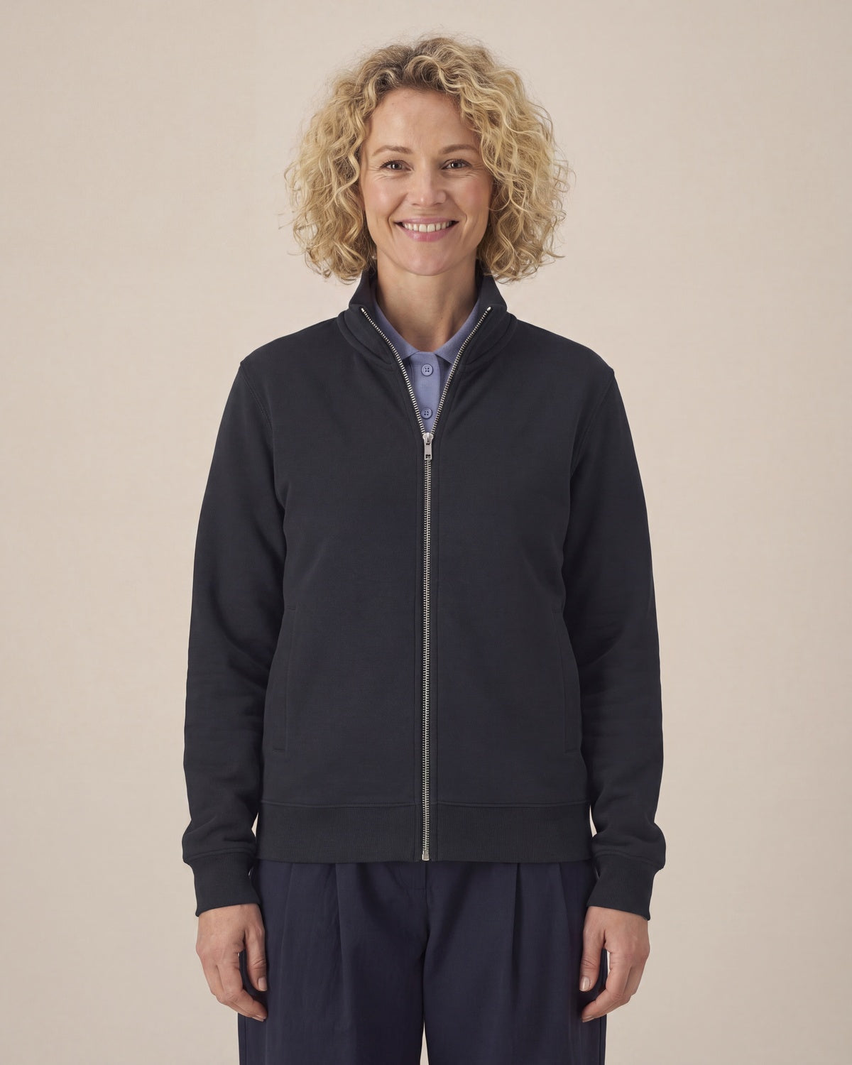 High Neck Zip Sweatshirt Unisex - Schwarz