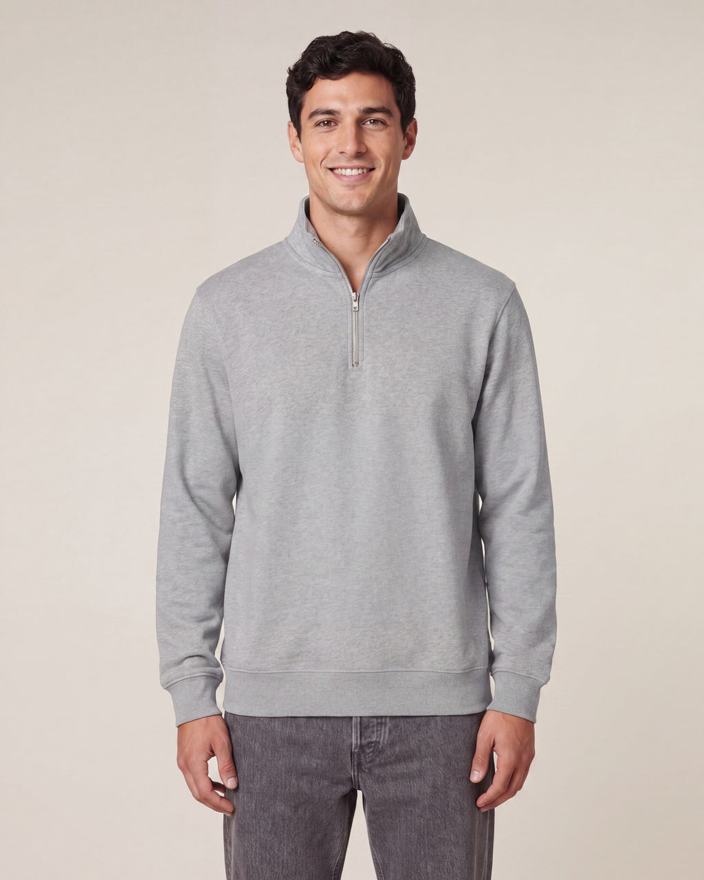 Quater Zip Sweatshirt Unisex - Heather Grey