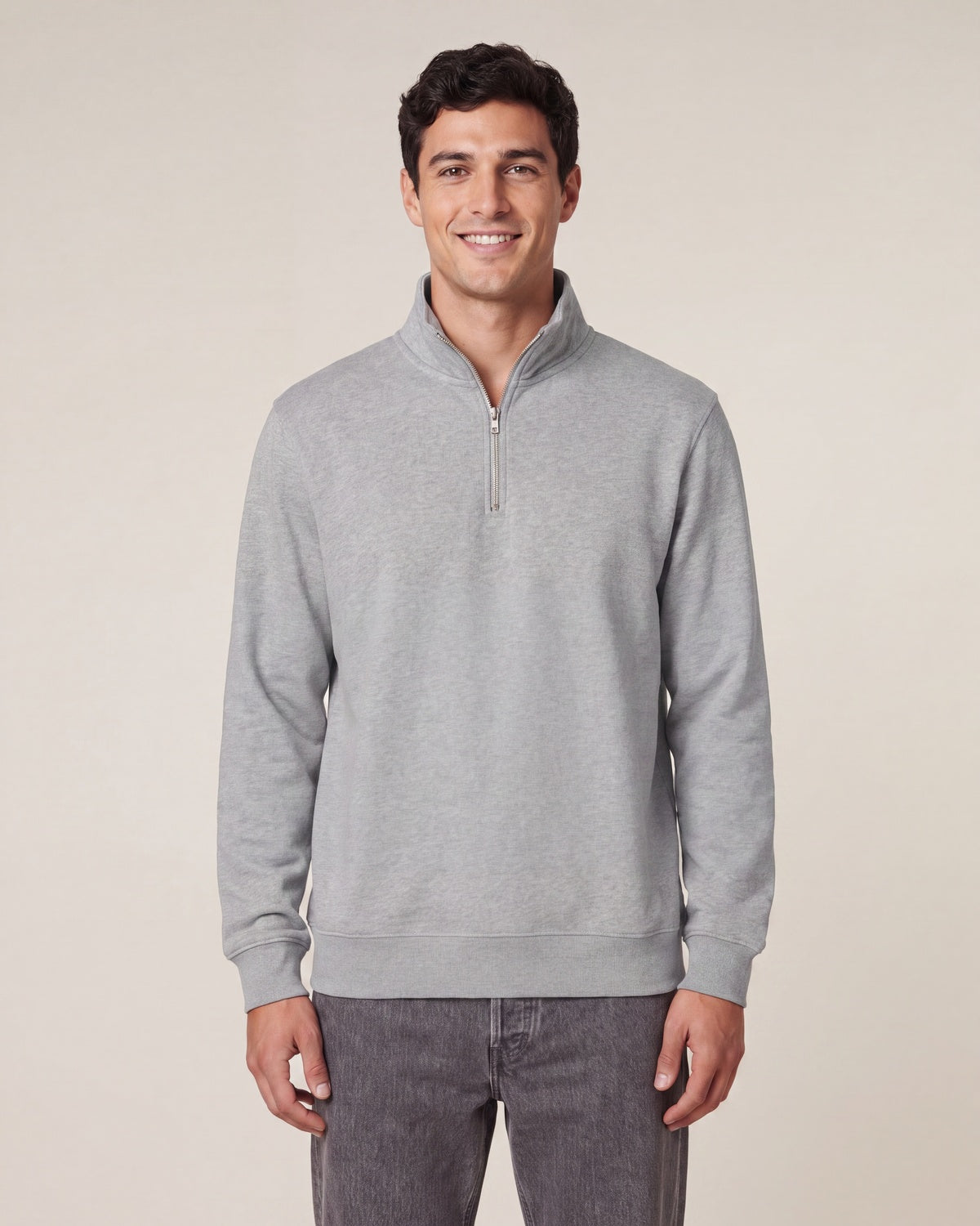 Quater Zip Sweatshirt Unisex - Heather Grey