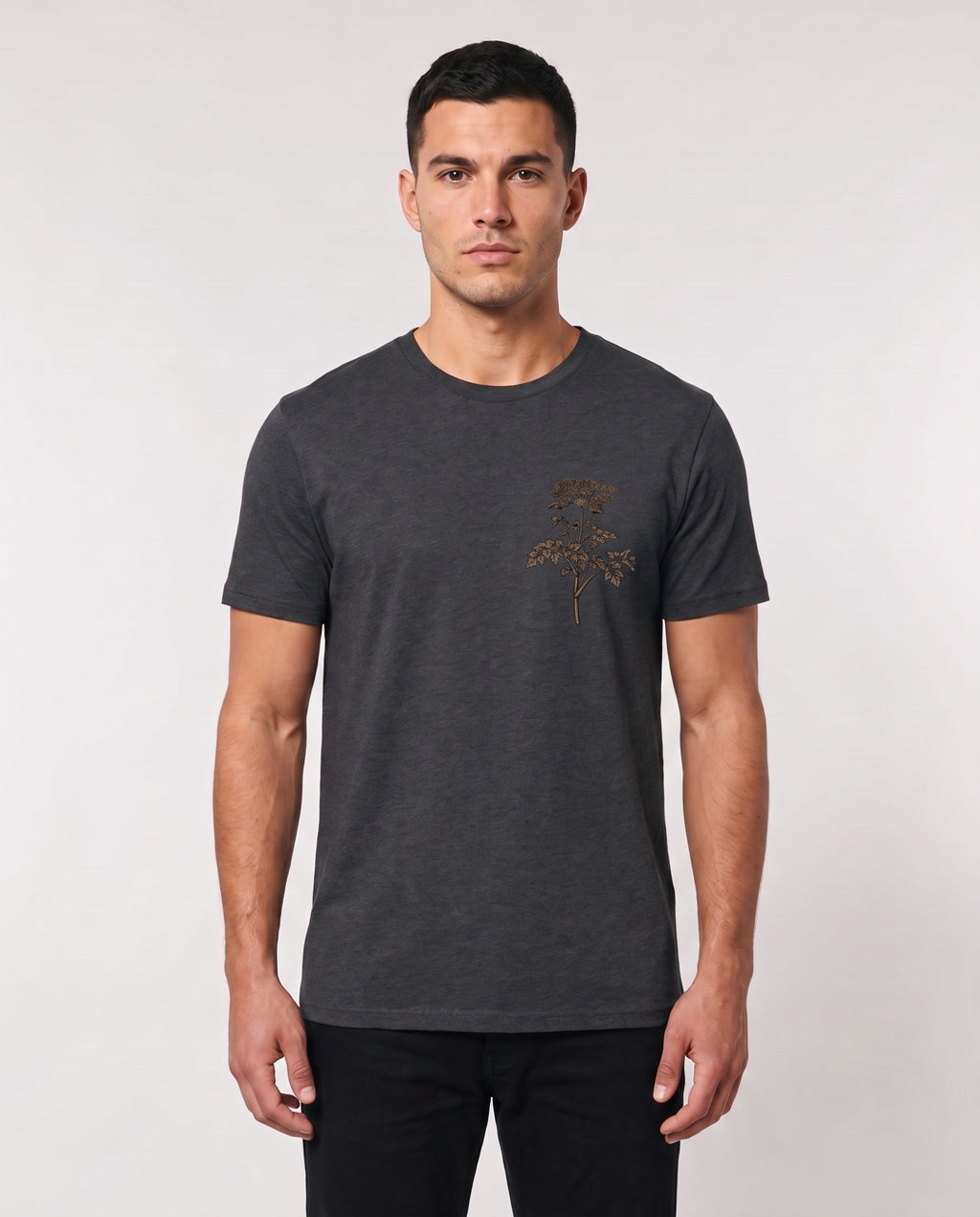 Mediumweight T-Shirt Engelwurz Stammeszeit - model-vorne - Dark Heather Grey