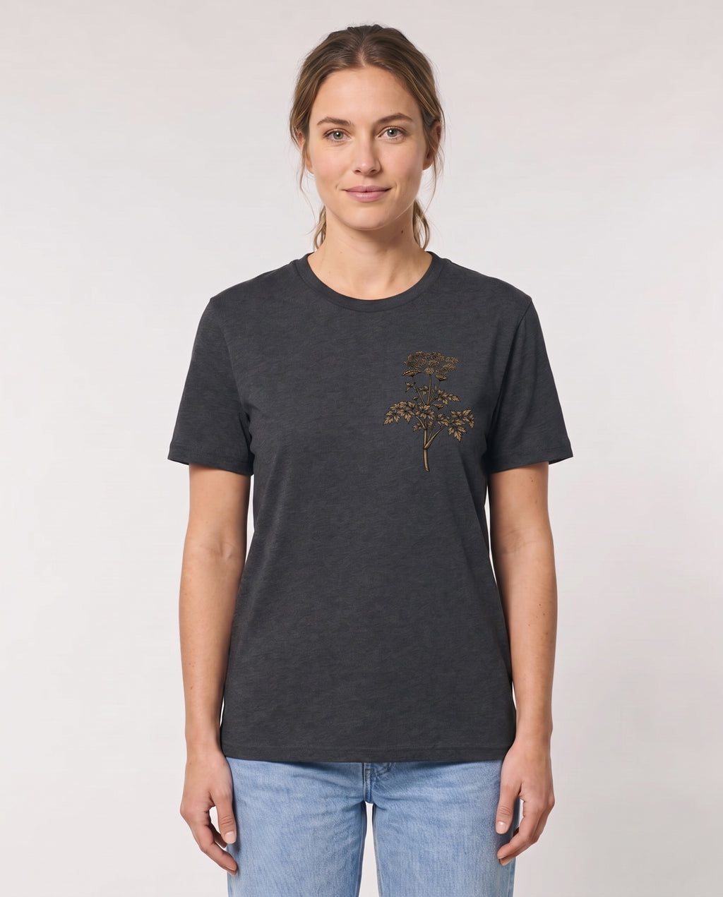 Mediumweight T-Shirt Engelwurz Stammeszeit - model-vorne - Dark Heather Grey