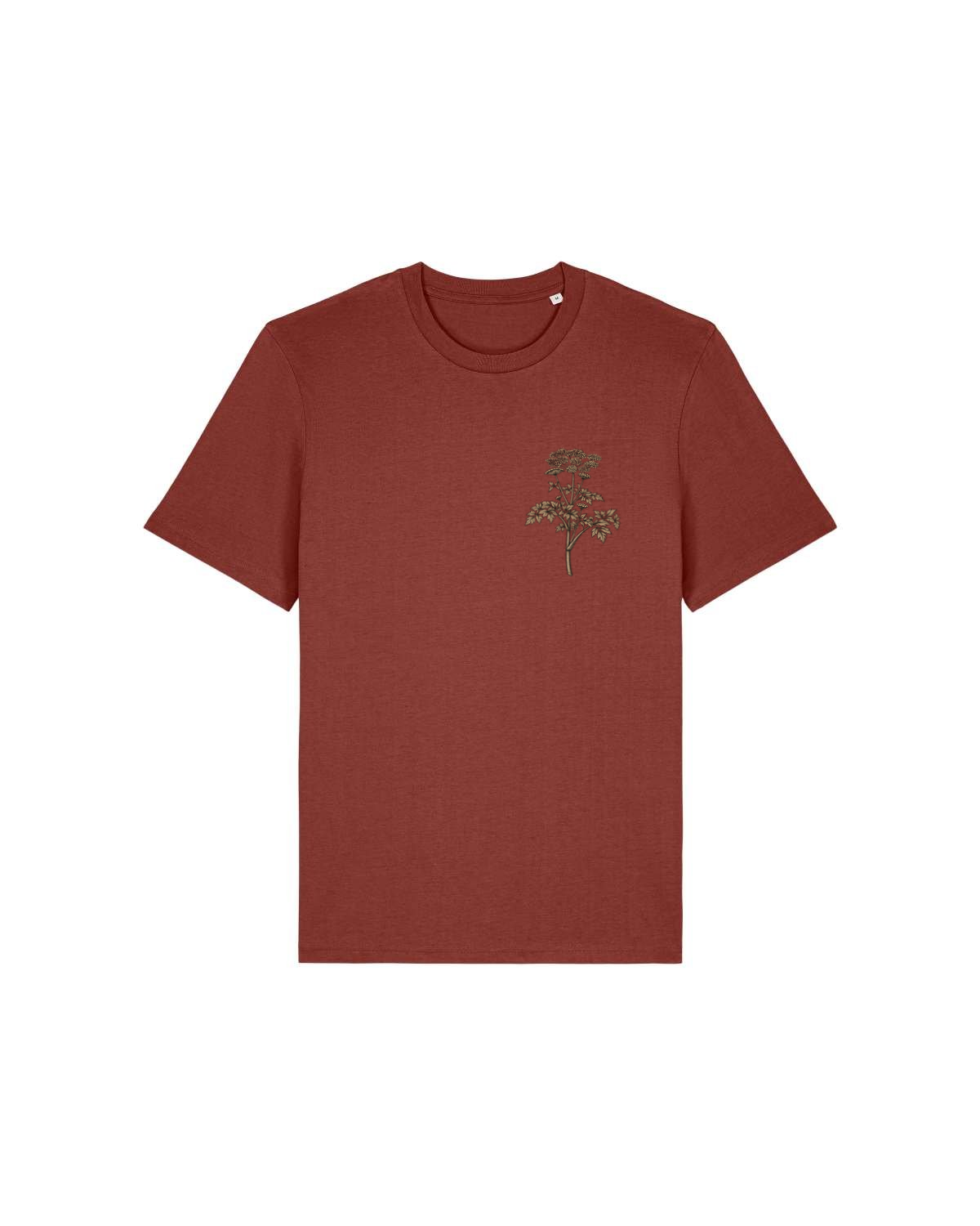 Mediumweight T-Shirt Engelwurz Stammeszeit - vorne - Earthy Red