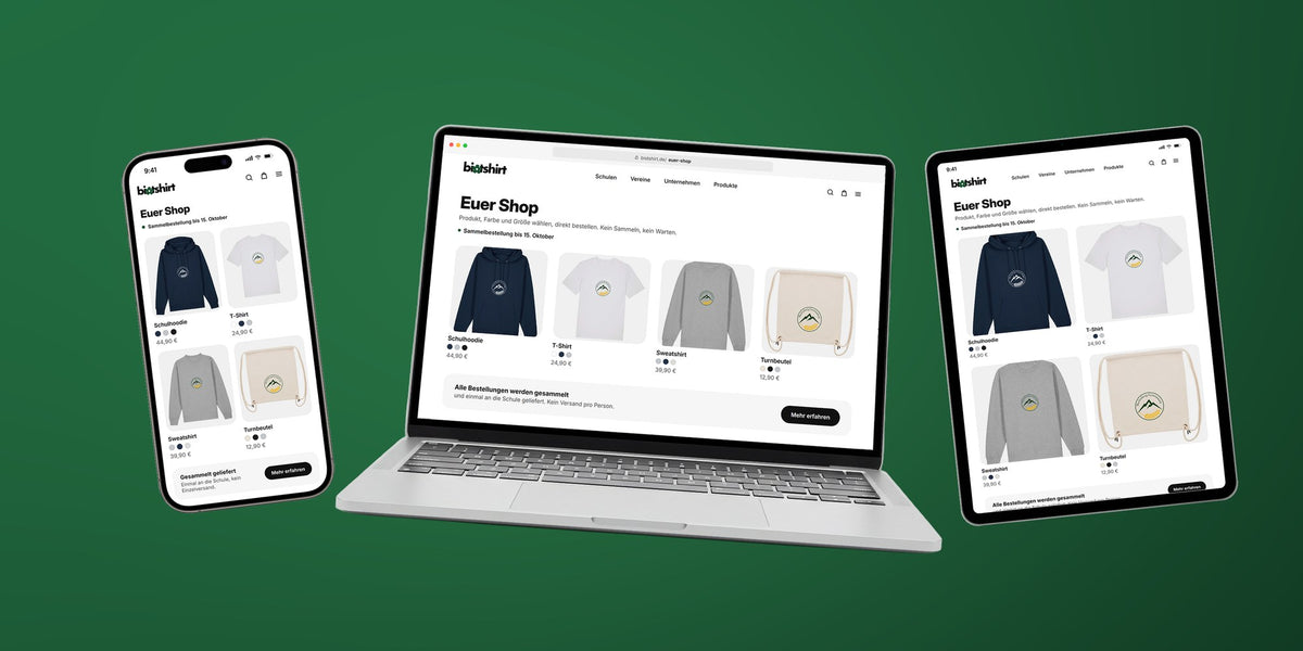 Merch-Shop auf Laptop, Tablet und Smartphone