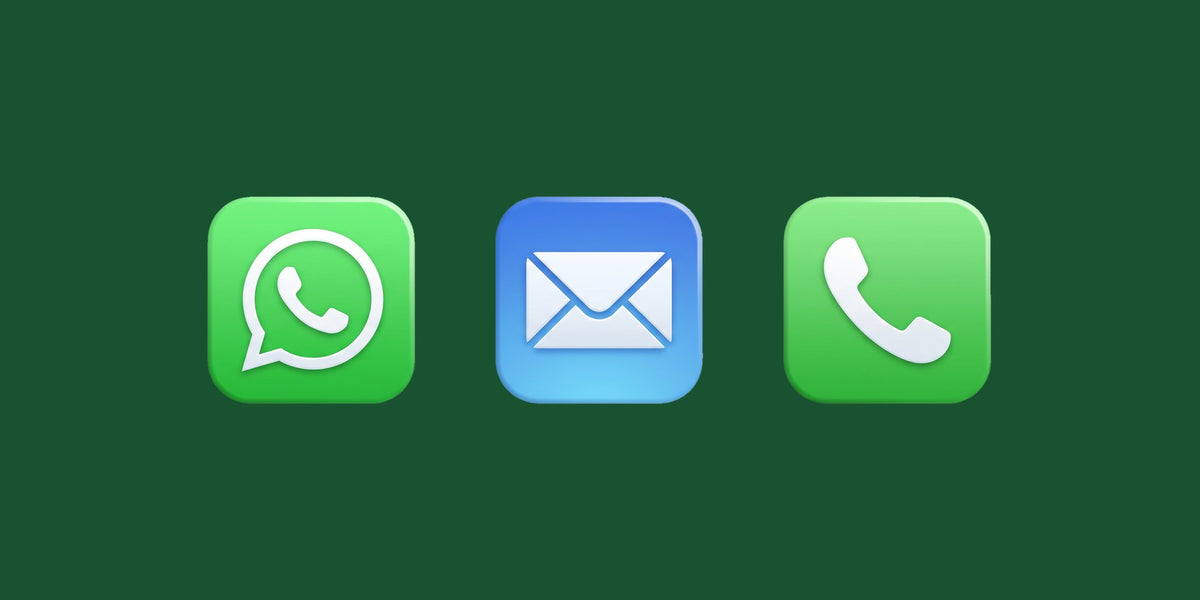 Icons von WhatsApp, Mail und Telefon