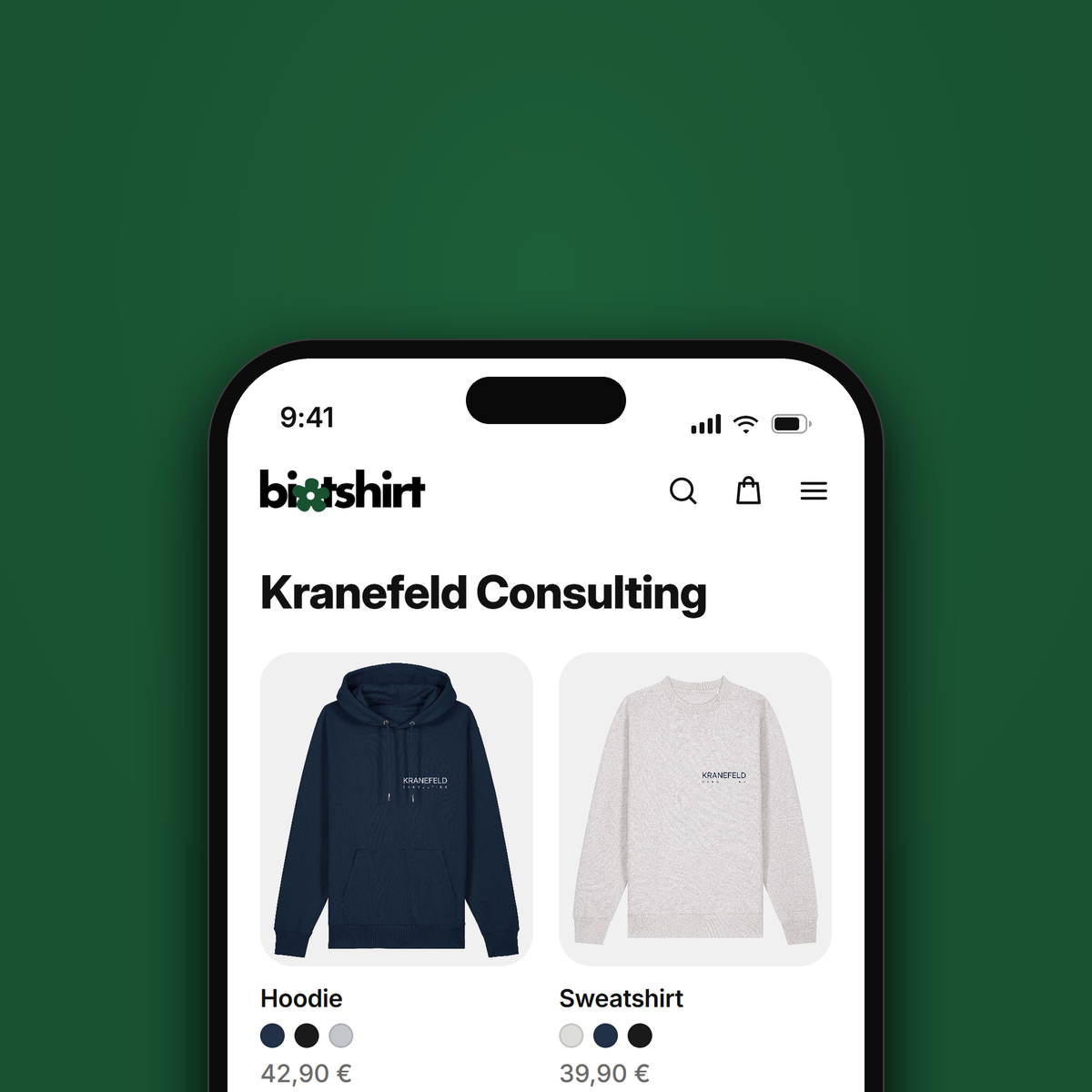 Firmen-Shop auf dem Handy, unten angeschnitten