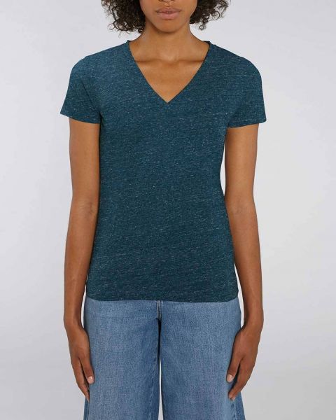 Elise | Basic T-Shirt mit tiefem V-Ausschnitt, grob meliert